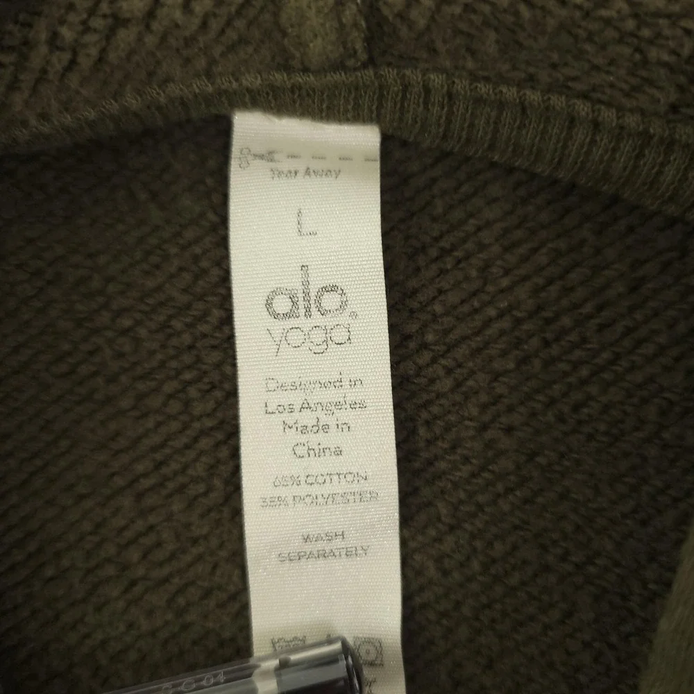 Alo Yoga Hoodie Womens Large Green Fleece Pullover Relaxed Logo Sweatshirt